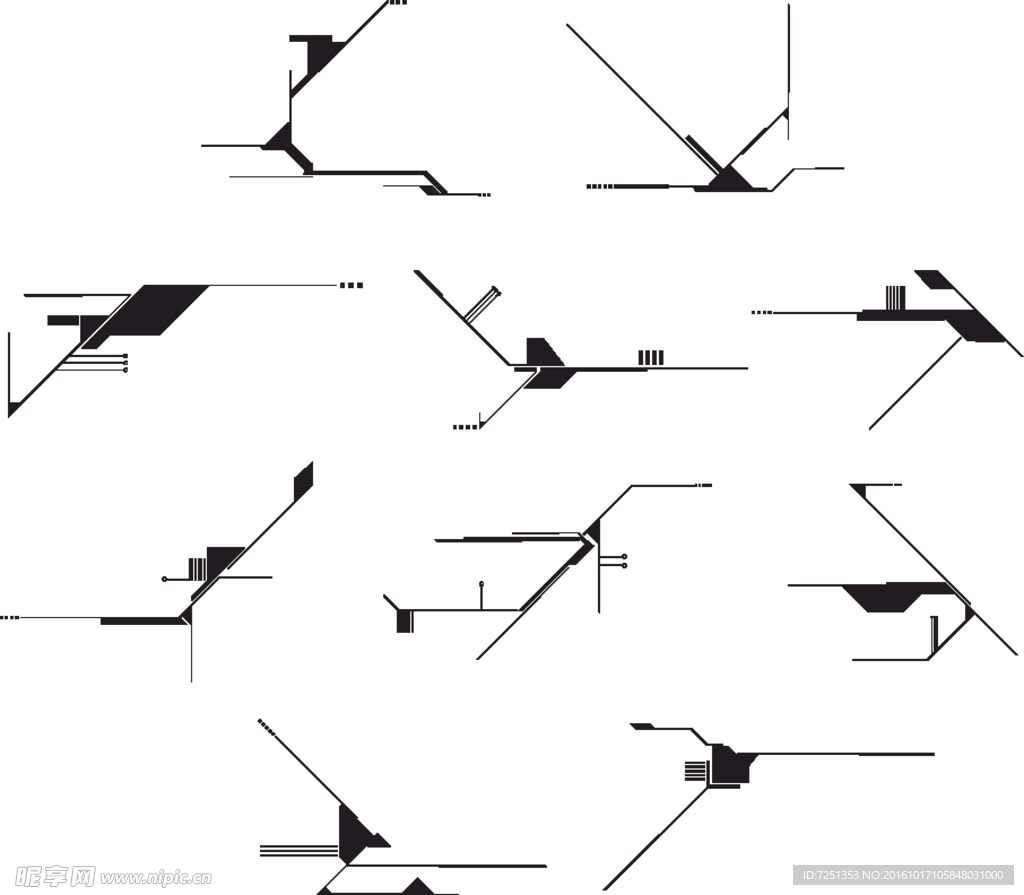 矢量欧美创意黑白图案涂鸦元素