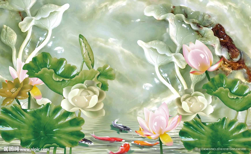 荷花玉雕背景墙