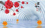 3D空间水中花瓣背景墙（分层）