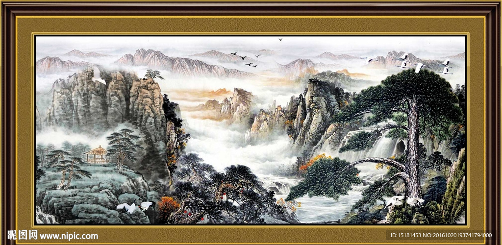 国画迎客松