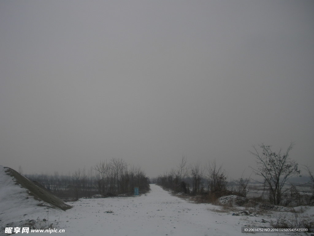 大雪覆盖的河岸