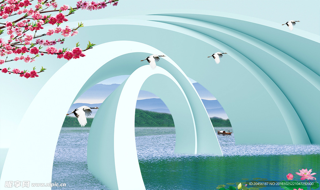 3D拱桥风景素材（分层）