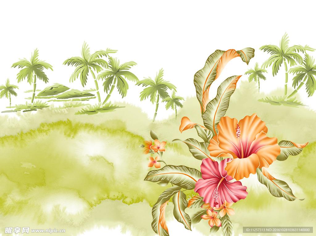 椰子树和花朵