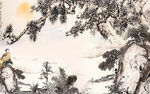 山水复古柳枝图片素材（分层）