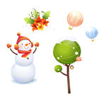 雪人 热气球 树木 花朵