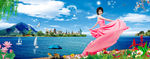 建筑风景和美女（超高清分层图）