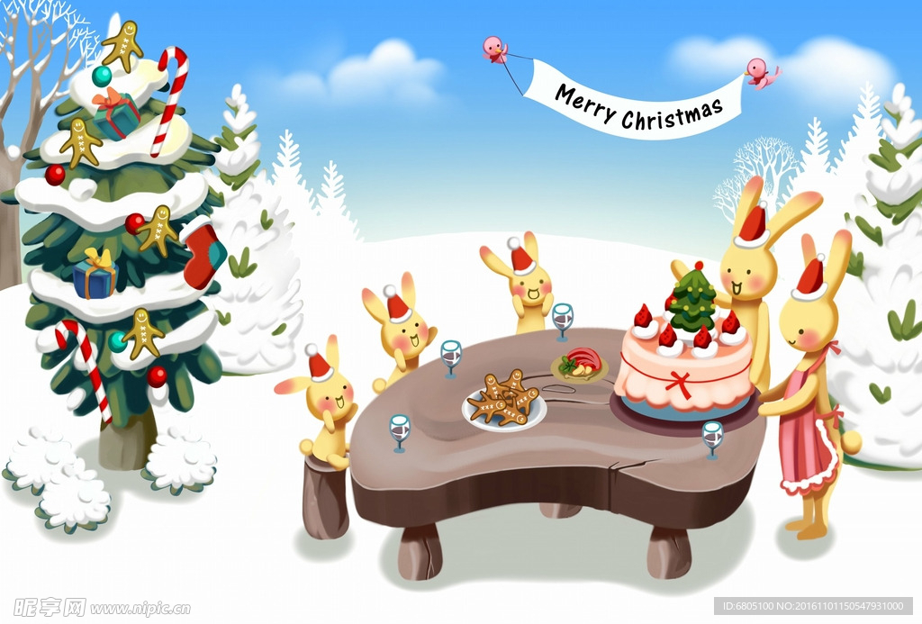卡通冬季圣诞树素材背景