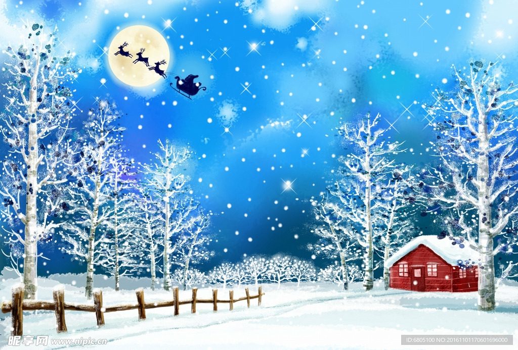 卡通圣诞节雪景素材