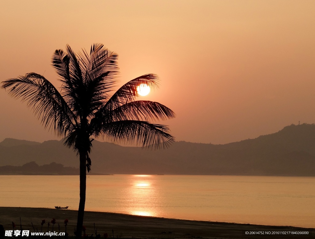 夕阳下的大海美景