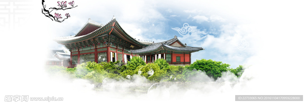 韩国传统建筑背景banner