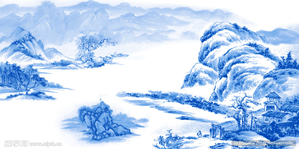 青花瓷山水画