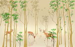 时尚树林小鹿影视背景墙