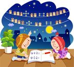卡通人物夜景素材