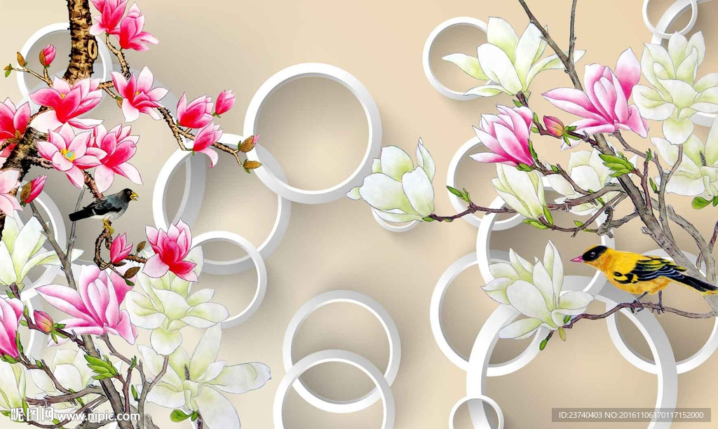 3d背景墙花鸟