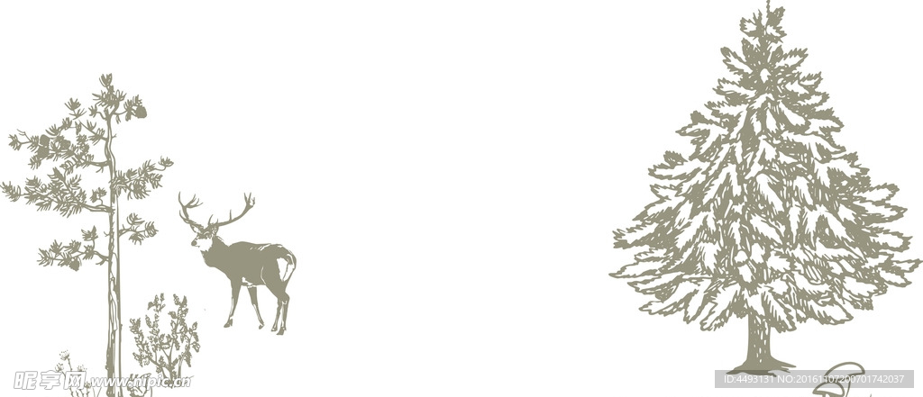 硅藻泥花纹 松树 小鹿
