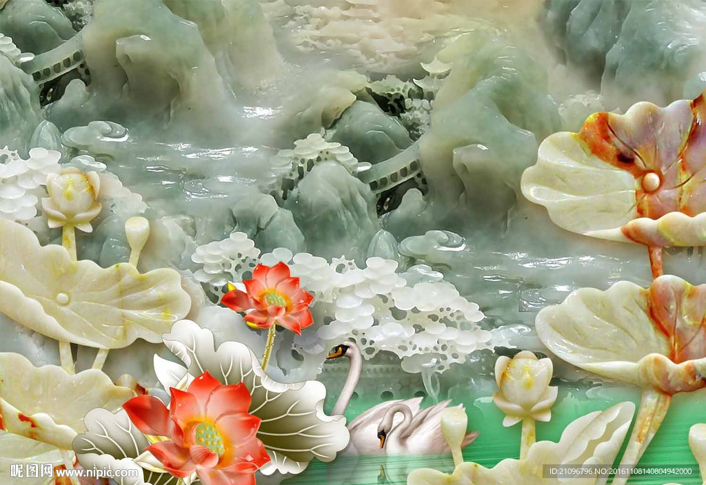玉雕荷花背景墙