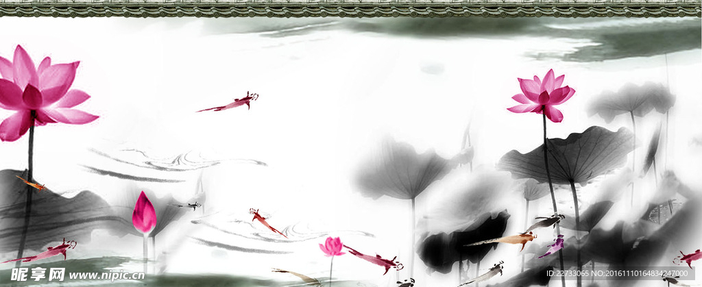 中国风山水画荷花背景