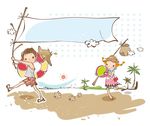 夏日沙滩漫步素材