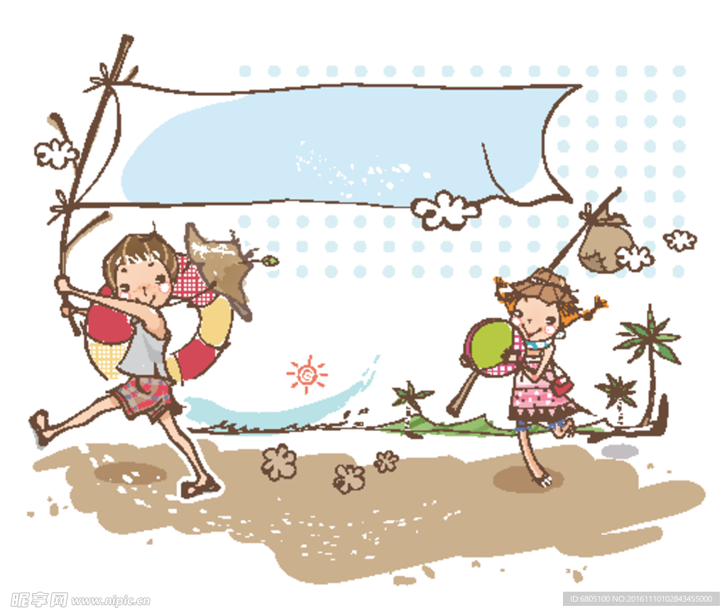 夏日沙滩漫步素材