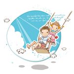 卡通情侣荡秋千素材