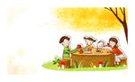 卡通树下聚餐素材