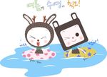 卡通游泳兔子素材