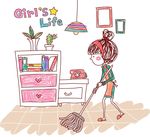 卡通美女打扫房屋背景