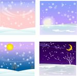 冬天雪花雪地白天晚上场景矢量图
