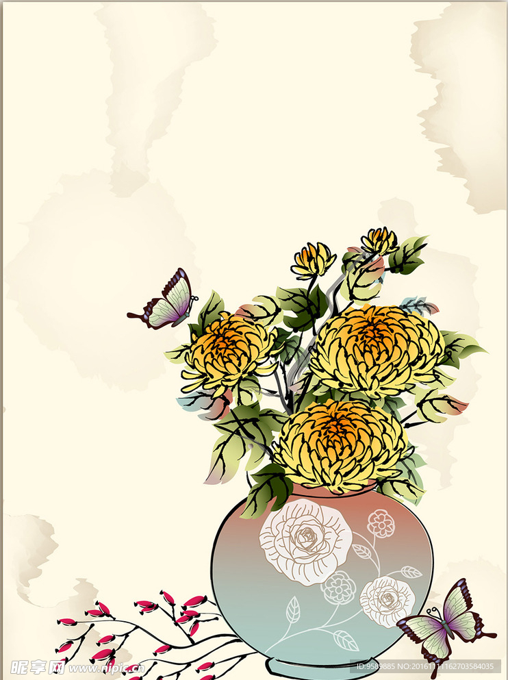 水墨画-菊花