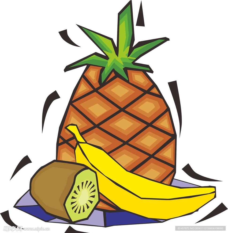 水果盆  菠萝 香蕉弥猴桃