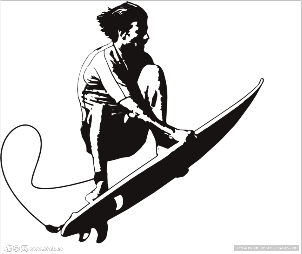 失量黑白艇海男运动