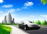 蓝天白云草地公路
