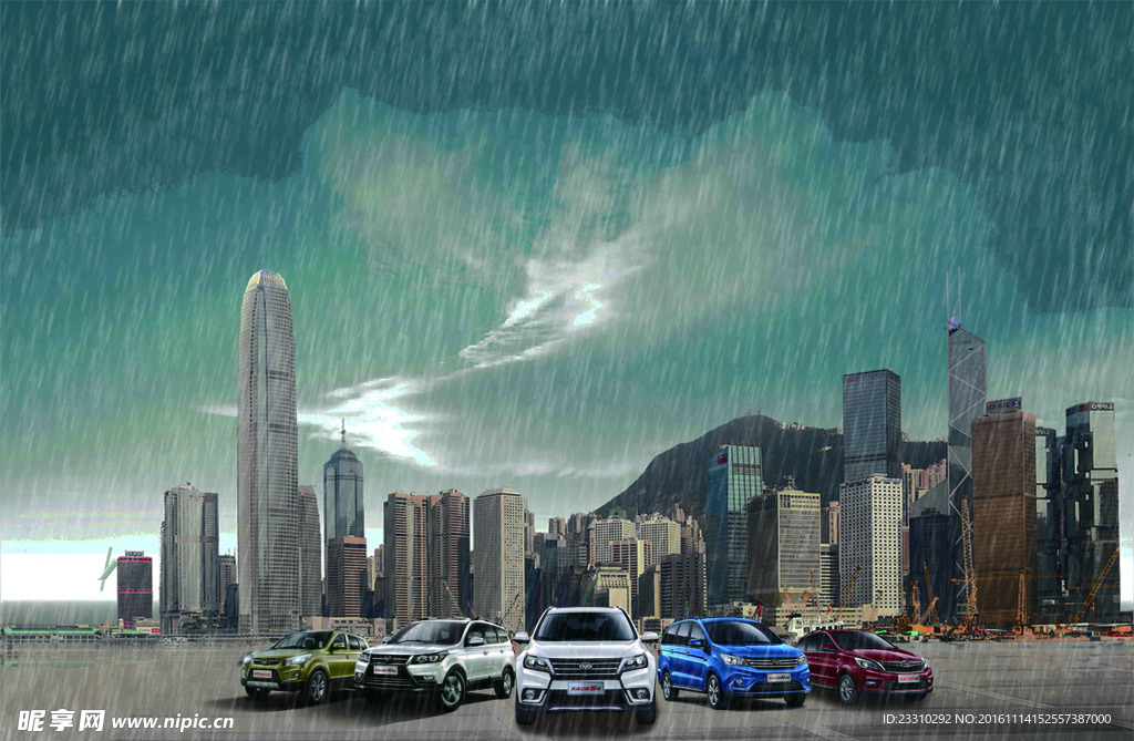 城市汽车雨景