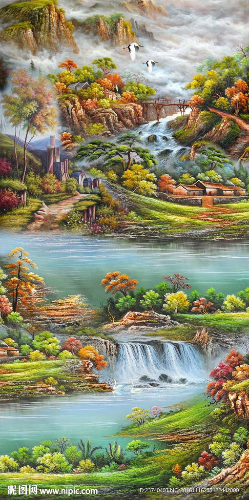 油画风景玄关背景墙