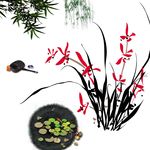 兰花 竹子 柳树 荷叶 毛笔砚