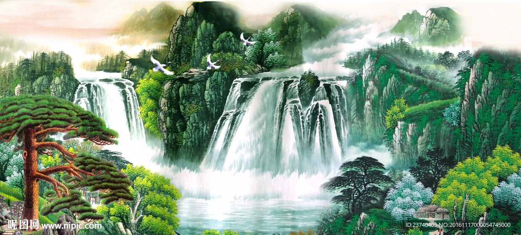 山水国画电视背景墙