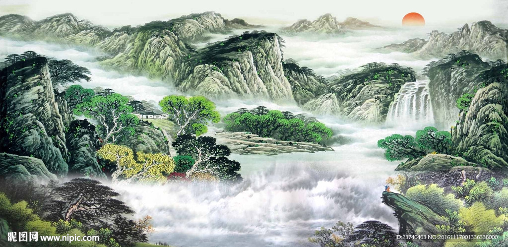 国画山水电视背景墙