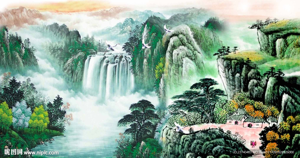 电视背景墙国画山水
