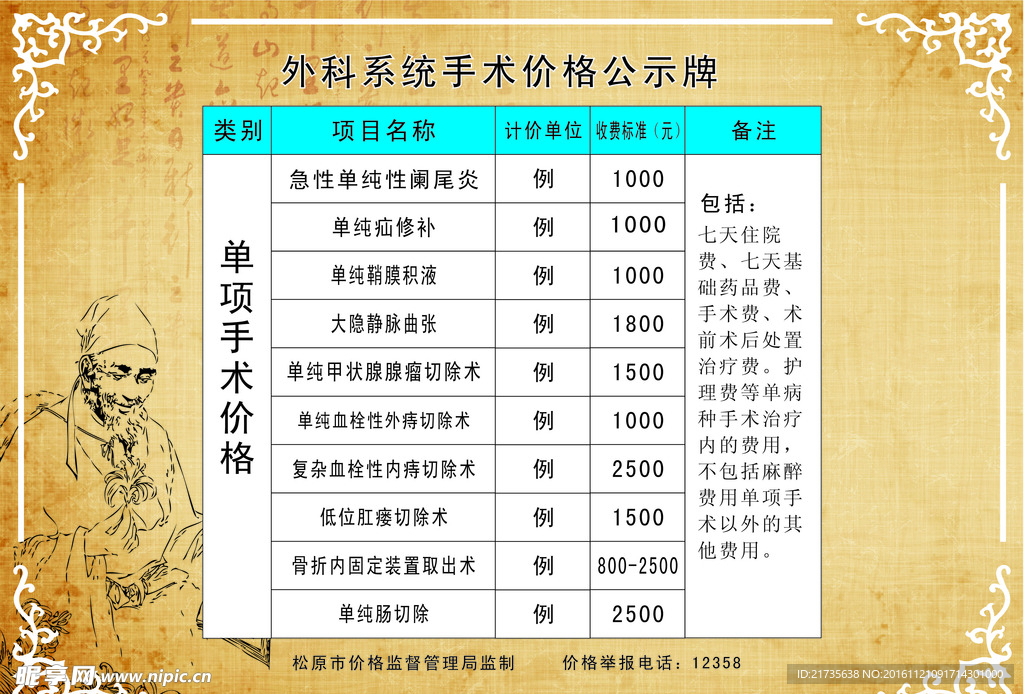 外科手术价格公示