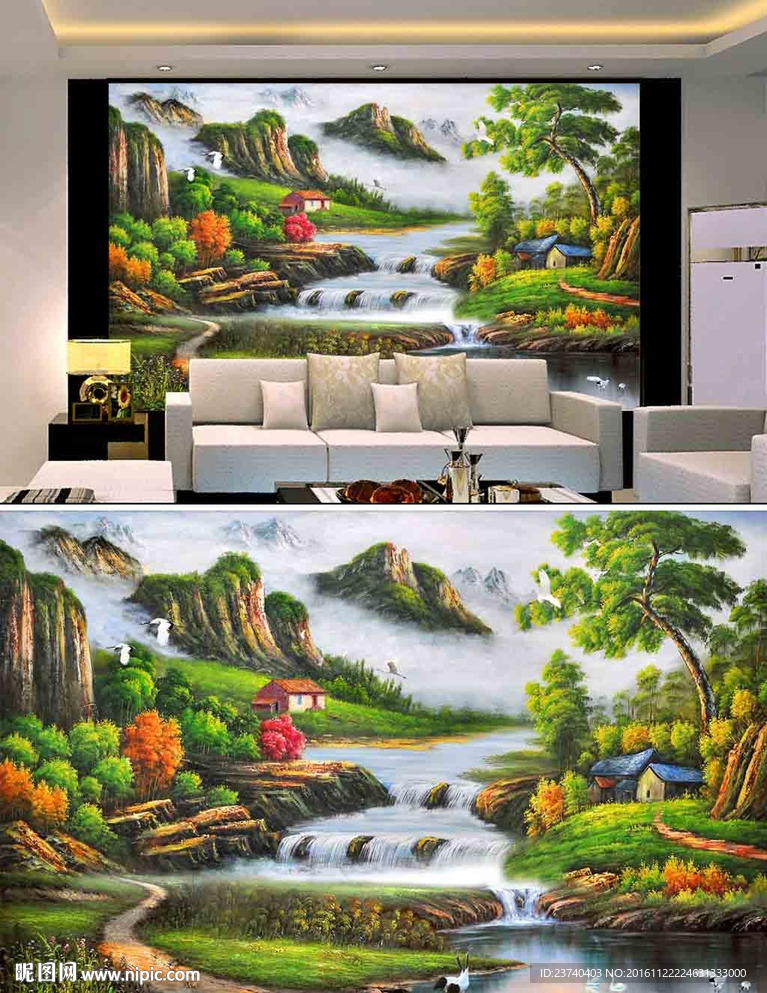 油画风景电视背景墙