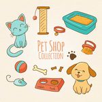 宠物店收集站里的卡通小猫小狗