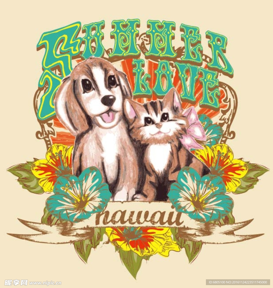 卡通猫狗花纹素材