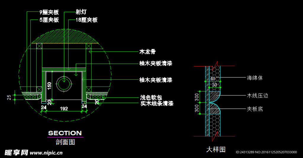 内藏LED的软包与墙面节点