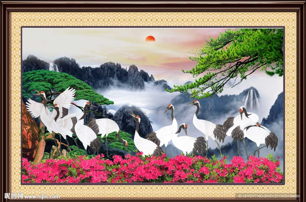 风景画仙鹤图