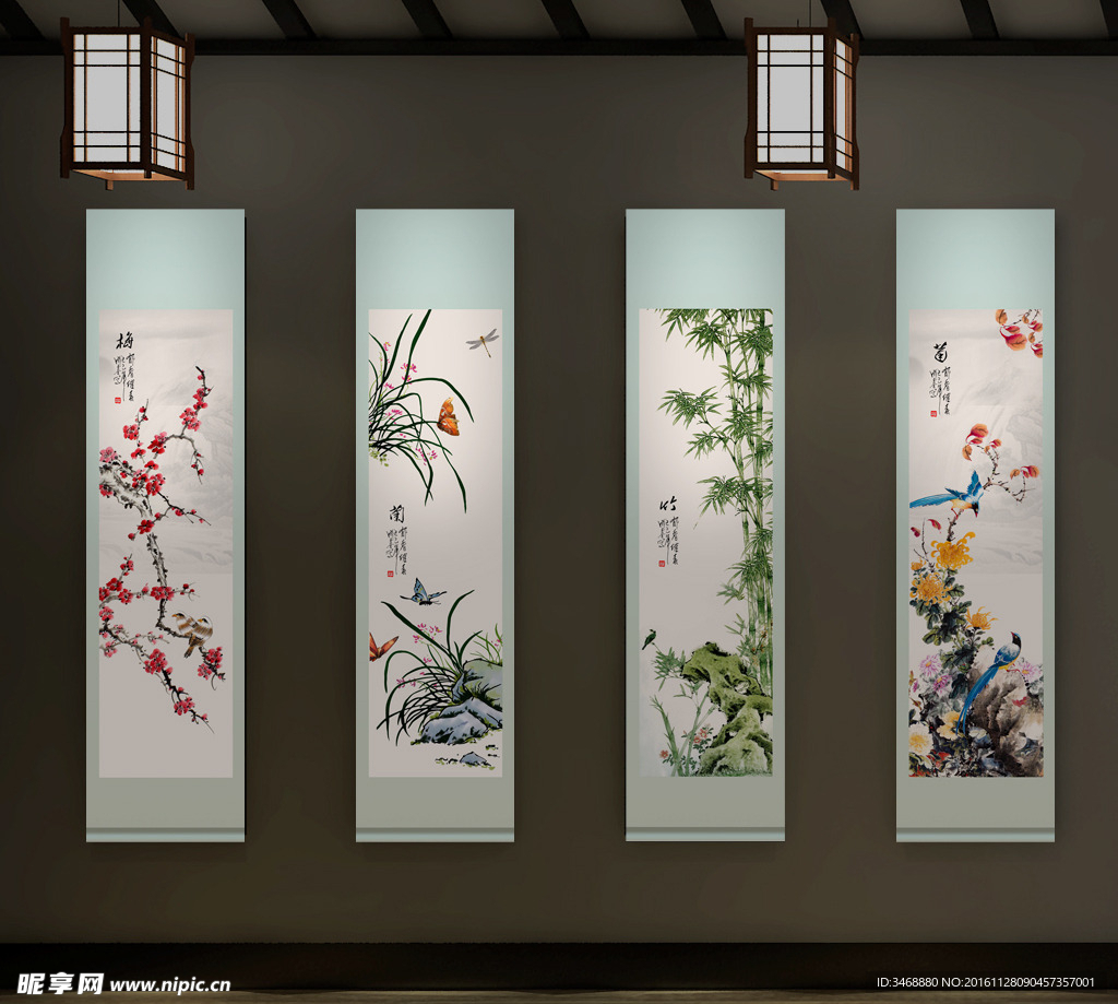 梅兰竹菊无框画 客厅背景画