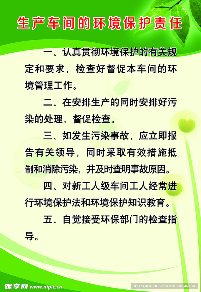 生产车间的环境保护责任展板