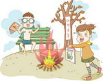卡通野外生存人物素材