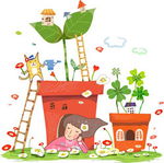 花盆房屋人物素材