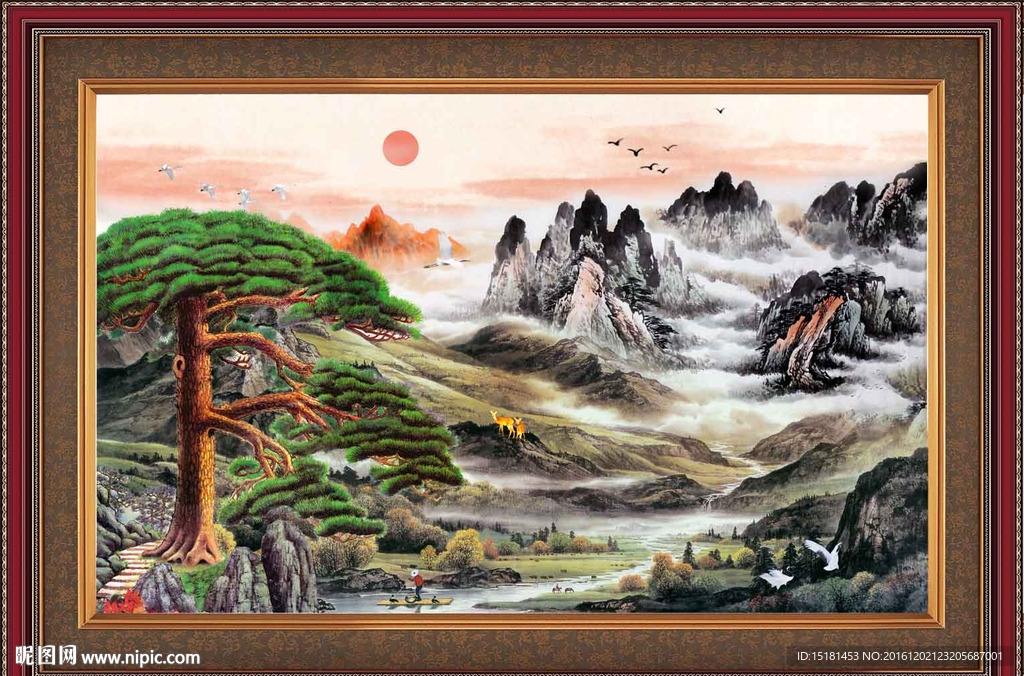 国画迎客松