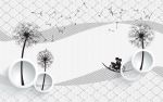 简约蒲公英3d电视背景墙壁画